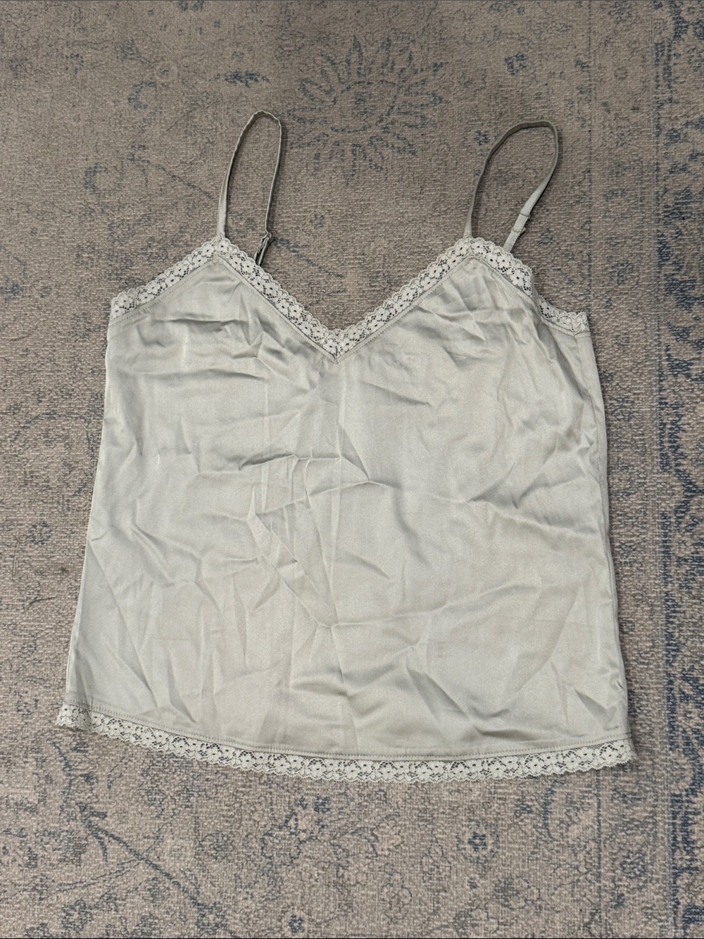 Brandy Melville Light Sage Satin Cami with Lace Trim